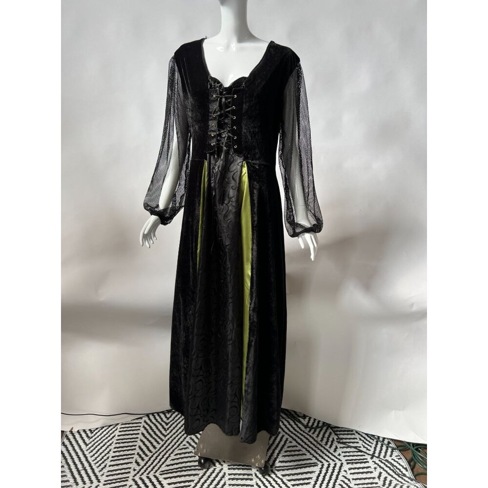 Medieval Renaissance Velvet Gown Costume With Mesh Sleeves & Lace-Up Front